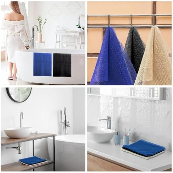 SWIUKPHE 3 PCS Multicolor Long Net Bath Sponge, Exfoliating Back and Body Scrubber, Skin Smoothing Shower Tool for Daily Use (Blue/Black/Off-White) - Image 5